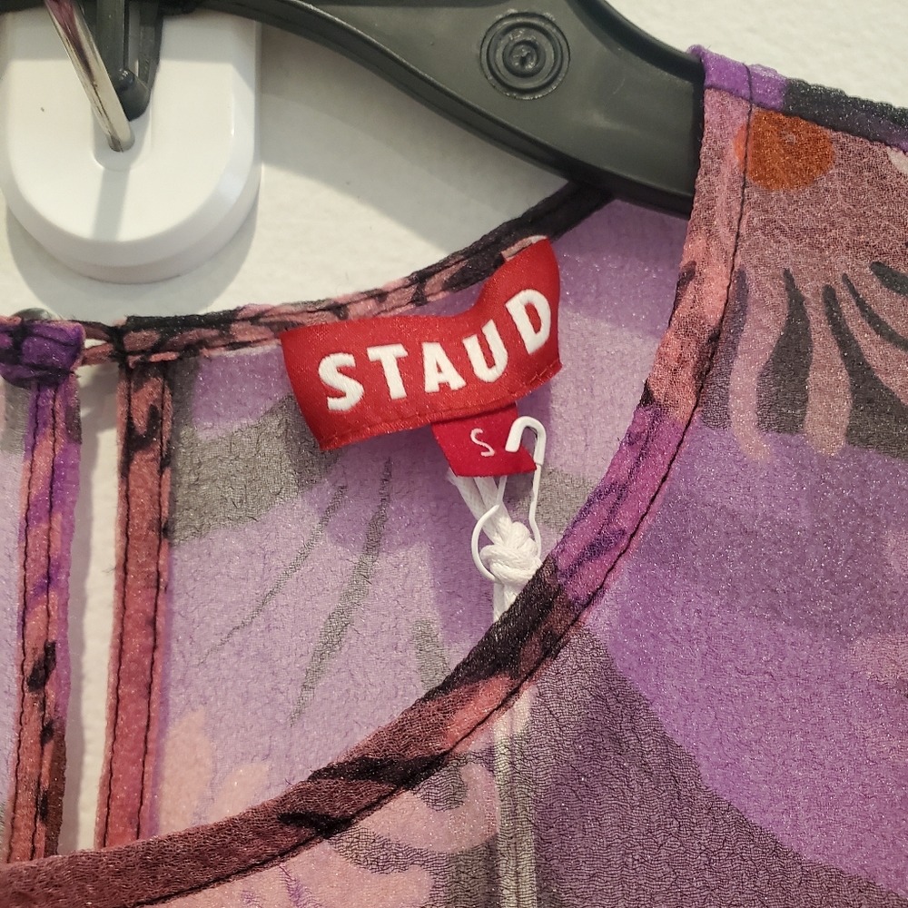 Staud Hyacinth Crepe Organza Tiered Maxi Dress in Quartz Acid Floral - Picture 8 of 12